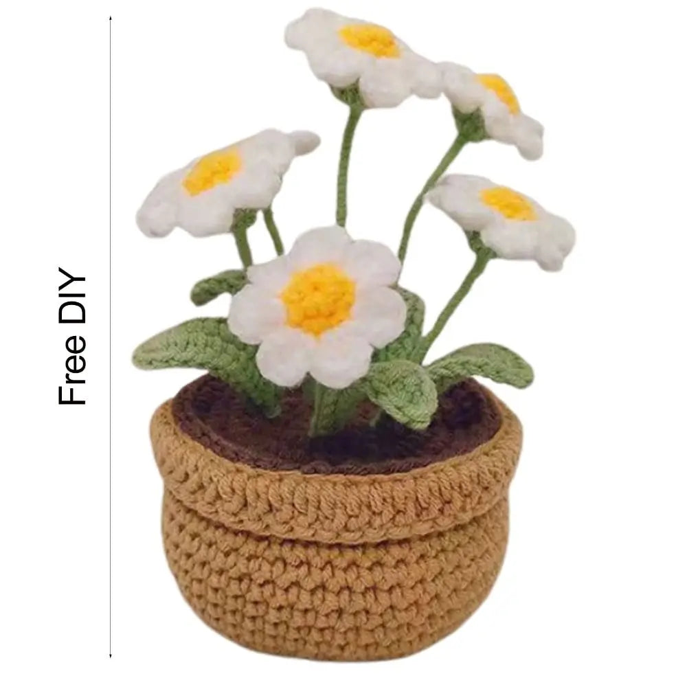 Handmade Crochet Sunflower Tulip Woven Non-finished products Potted Plants for Adults and Kids Crochet Starter Knitting Kit