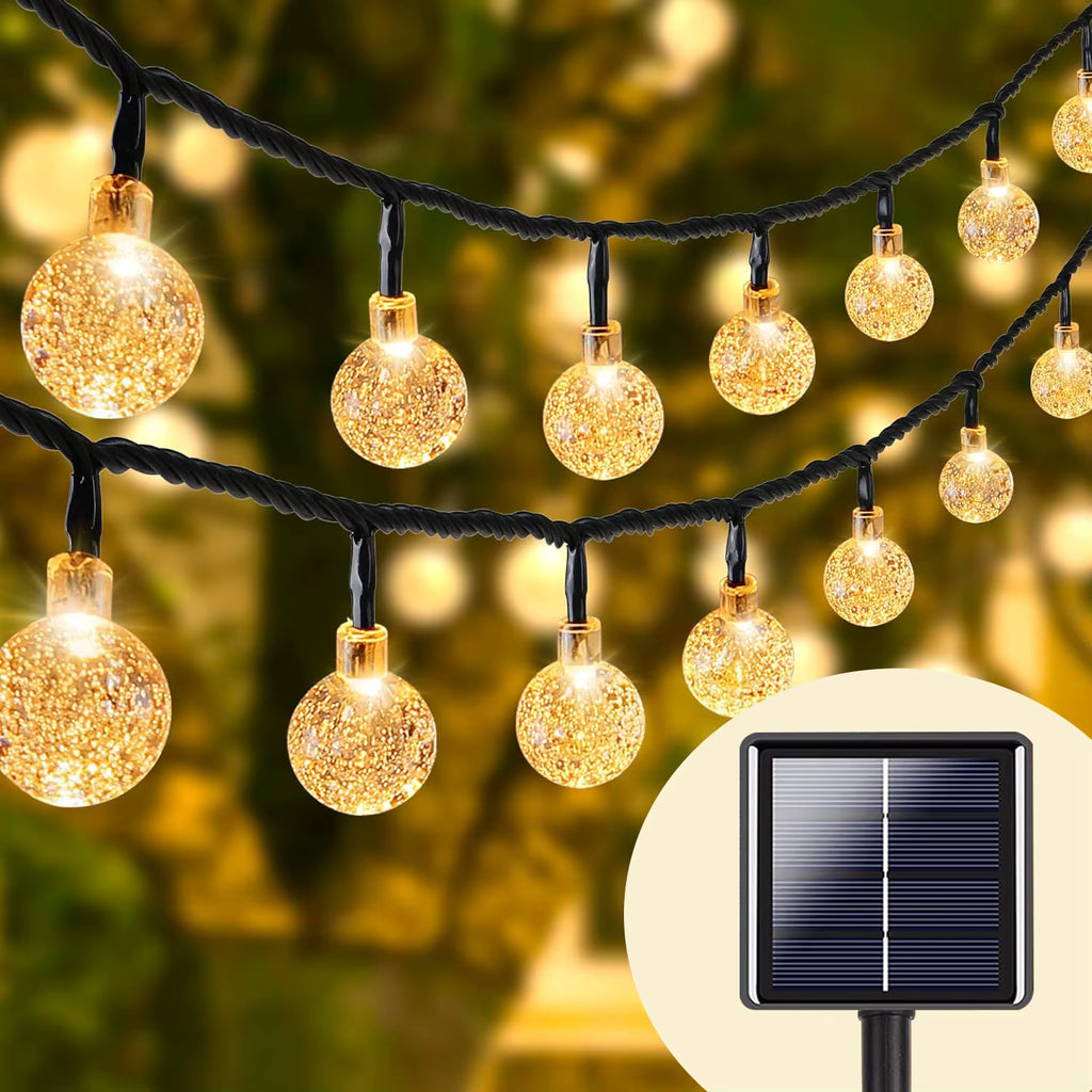 Solar Crystal Ball Fairy String Lights Outdoor Waterproof Hanging Light Warm Light Yard Patio Pathway Party Decorative Lighting