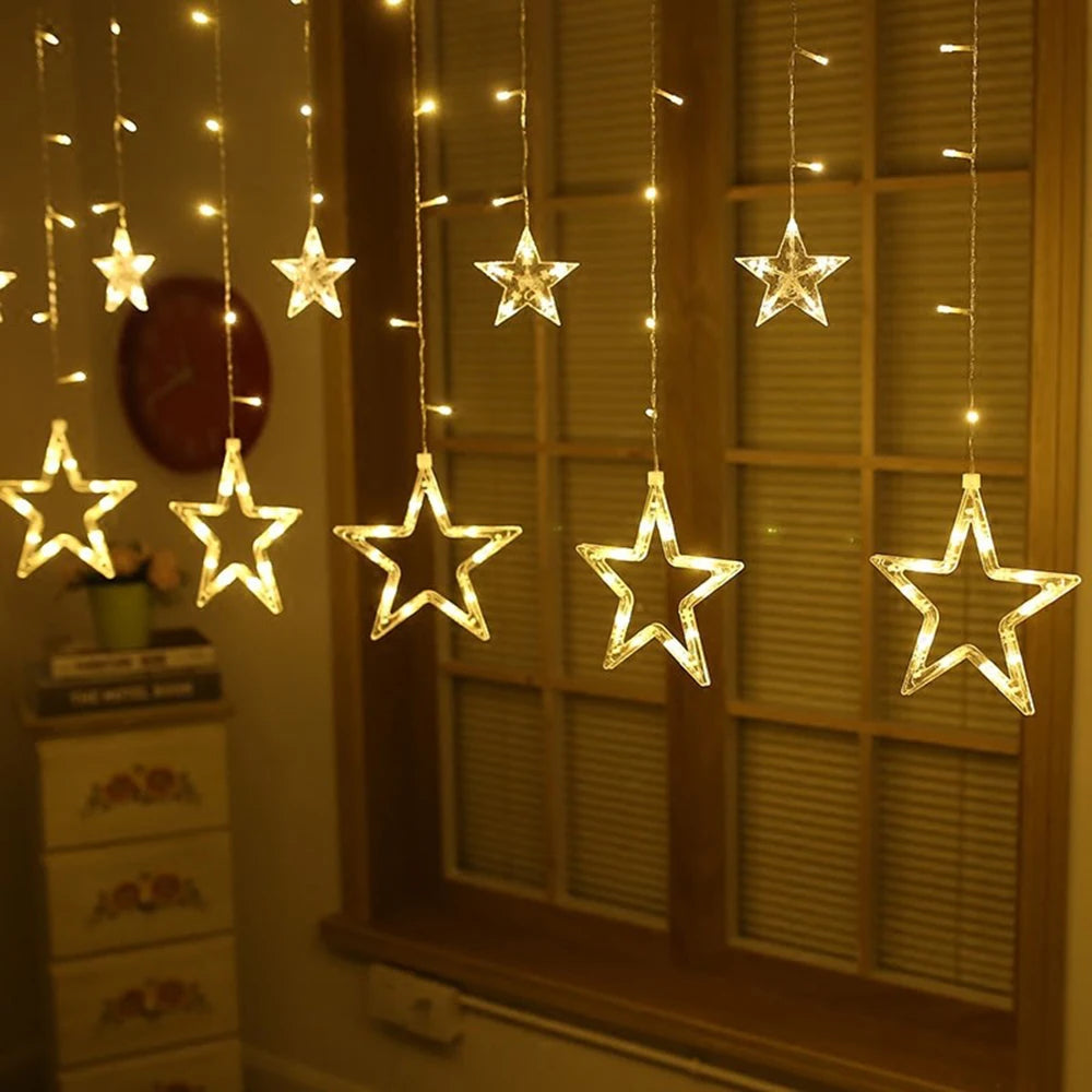 3.5M Star Curstain LED String Fairy Lights 138 LEDs Christmas Lights For Home Bedroom Window Outdoor Party Holiday Decoration