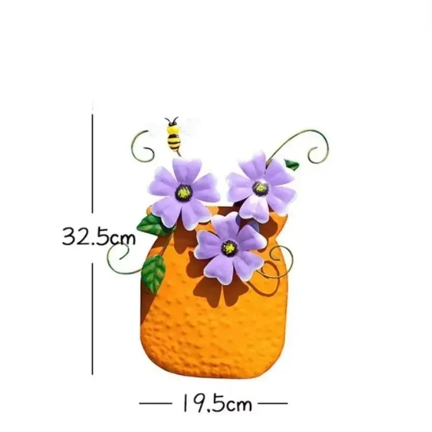 Metal Flower Wall Vase | Outdoor Fence Art & Patio Sculpture