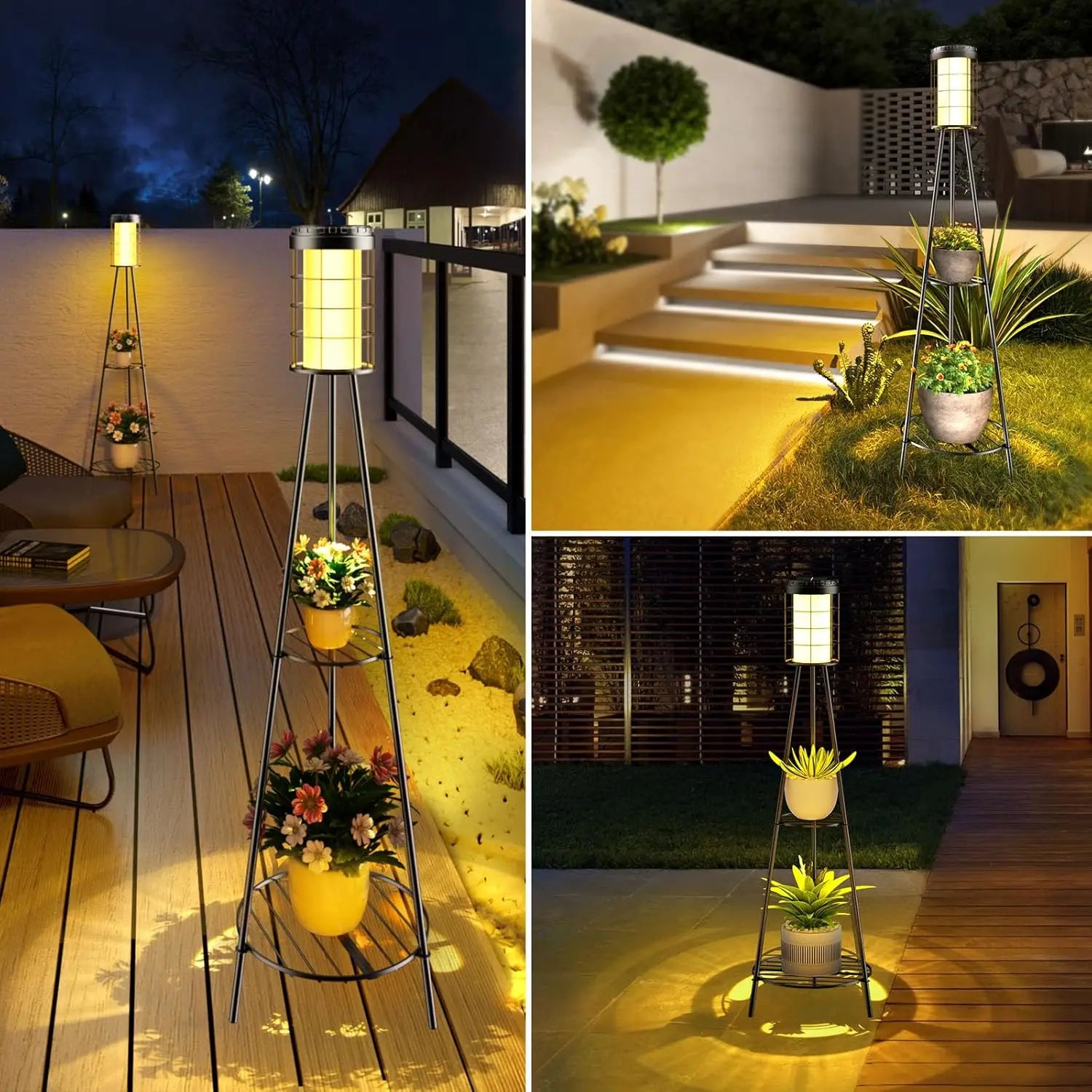 Solar Floor Lamp with Plant Stand | Patio & Porch Decor