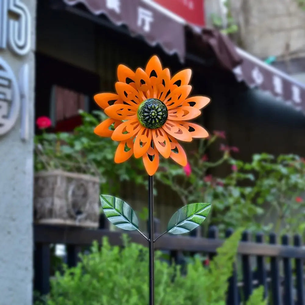 Metal Flower Pinwheel Garden Spinner | Backyard & Patio Decor