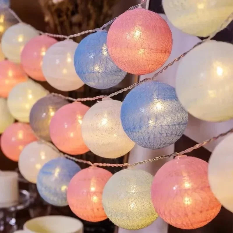 LED Cotton Balls String Lights Lantern Battery or USB Powered Wedding Home Party Ornament Lighting Stings Christmas Decoration
