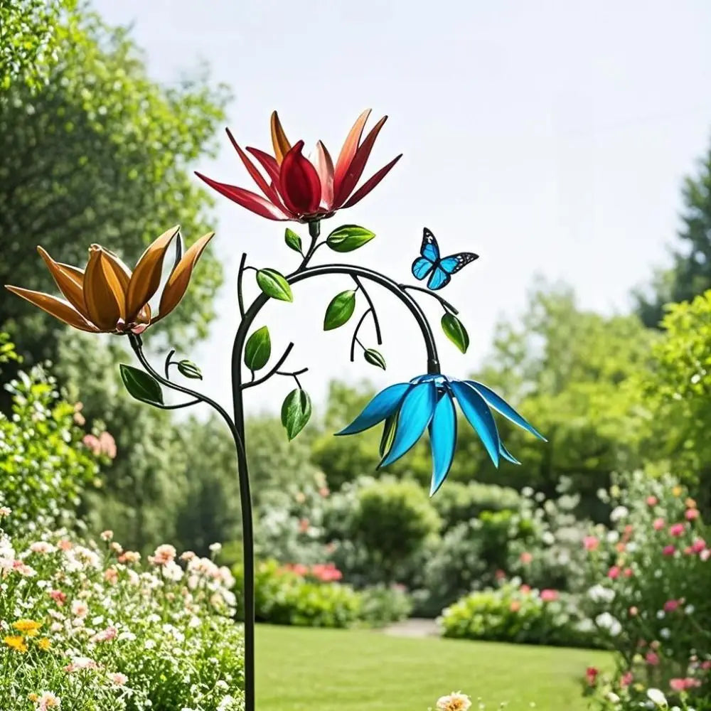 Garden Stake Metal Wind Spinner Creative with Spinning Flowers Gardening Plug Durable Wind Rotator Park