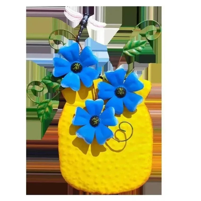 Metal Flower Wall Vase | Outdoor Fence Art & Patio Sculpture