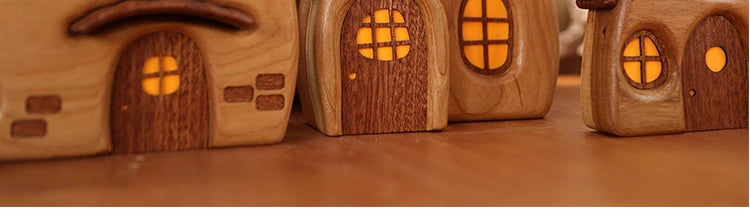 Nordic Style Wooden House Ornaments Miniature Landscape Creative Cute Gifts Home Decor Wooden Building Desktop Decorations