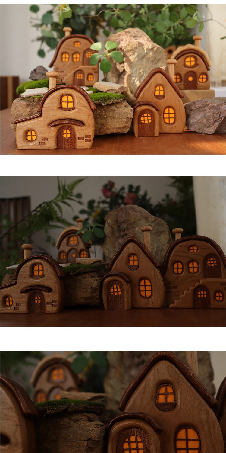 Nordic Style Wooden House Ornaments Miniature Landscape Creative Cute Gifts Home Decor Wooden Building Desktop Decorations