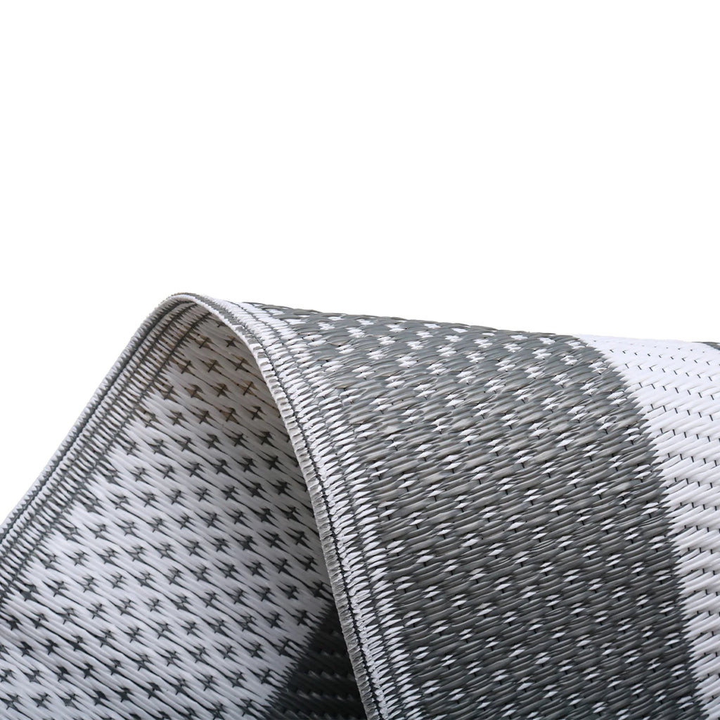 6x9 Outdoor Ground Mat with Pegs | Gray Grid Patio & Camping