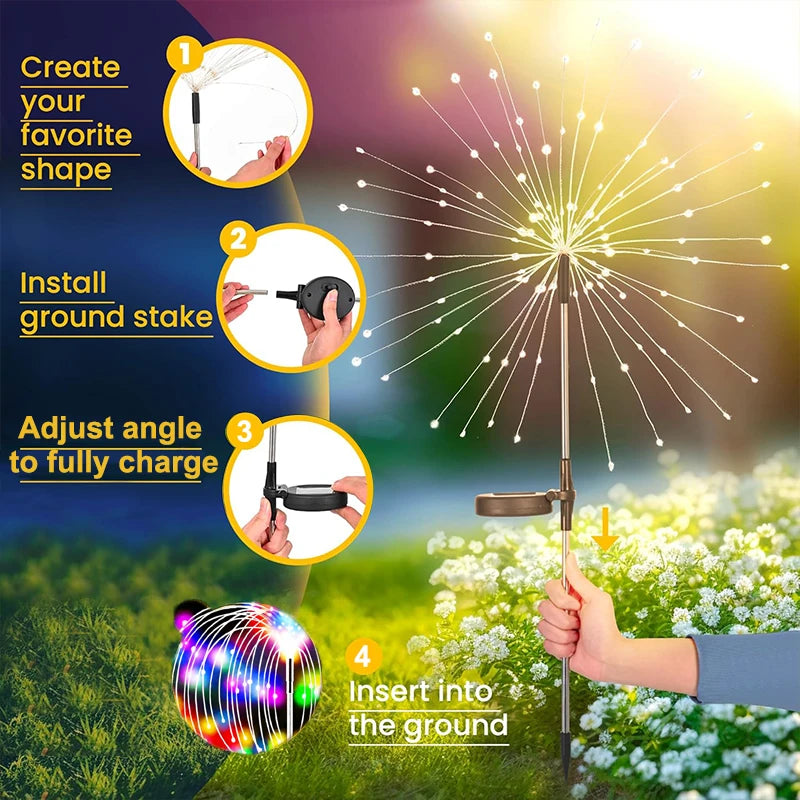 Christmas Solar Patio Firework Lights Outdoor Decor LED Fairy Lights for  Backyard Garden Pathway Patio Lawn