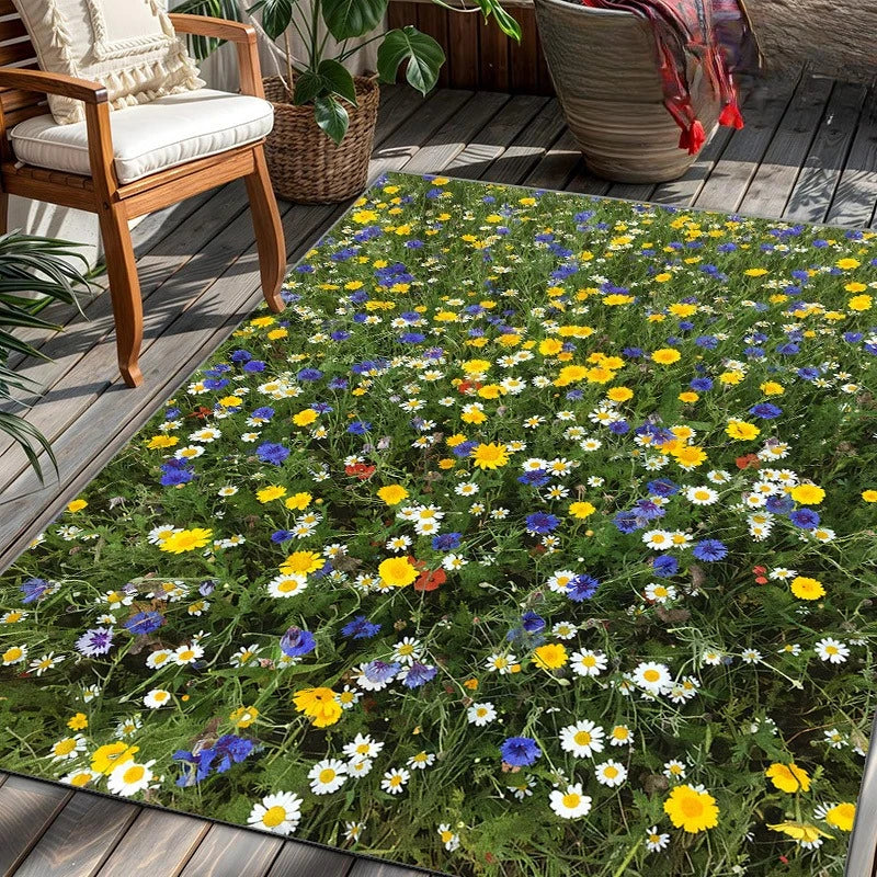 Outdoor Mat, Courtyard Mat, Outdoor Decor, Meadow Floral Print Mat, Suitable for Balcony, Garden, Courtyard, Camping, RV
