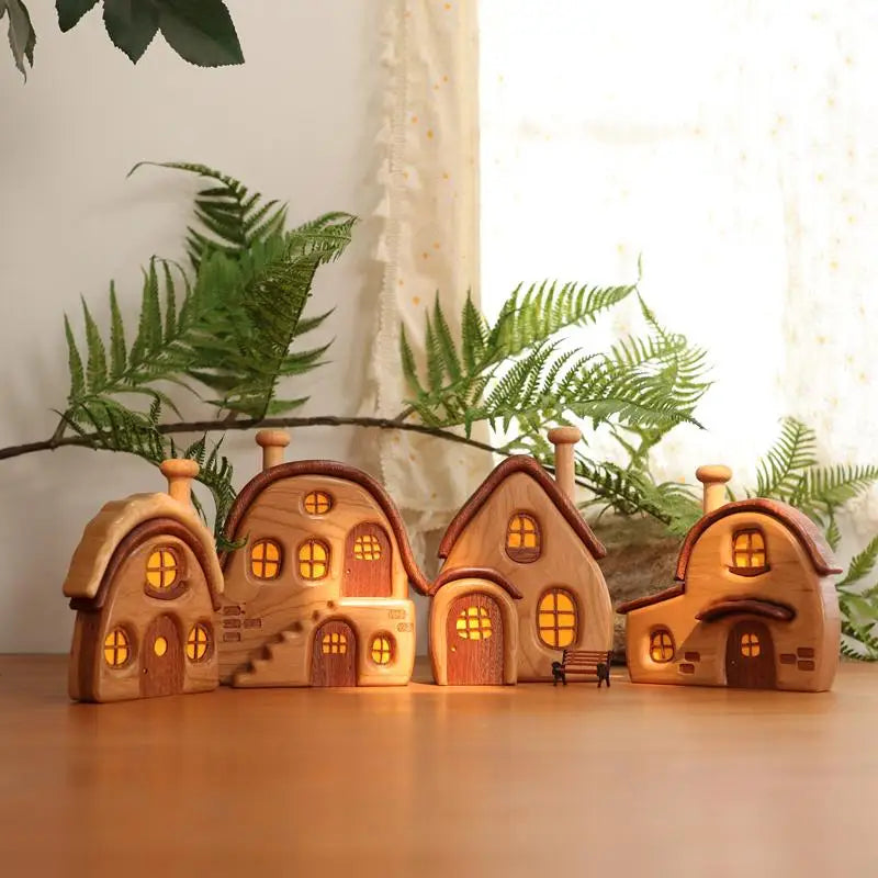 Nordic Style Wooden House Ornaments Miniature Landscape Creative Cute Gifts Home Decor Wooden Building Desktop Decorations