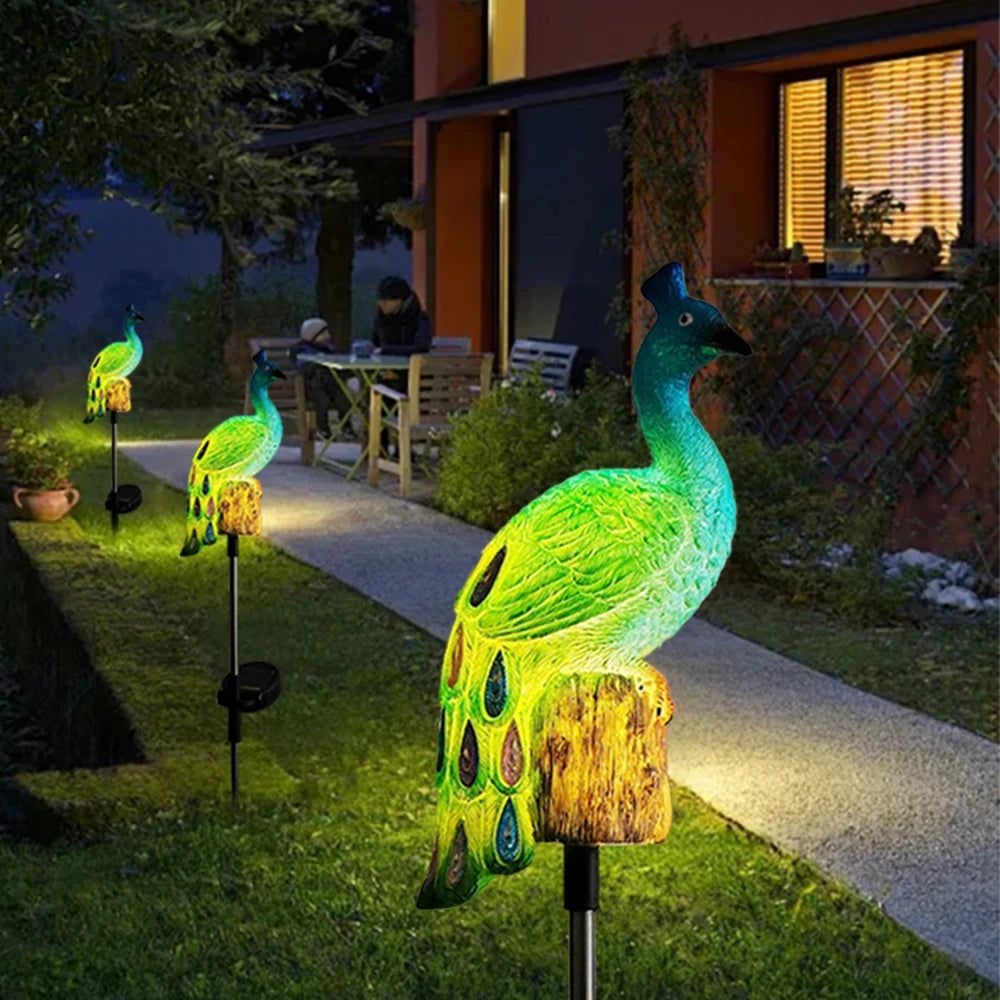 Solar Peacock Garden Stake Light | Waterproof Lawn Ornament