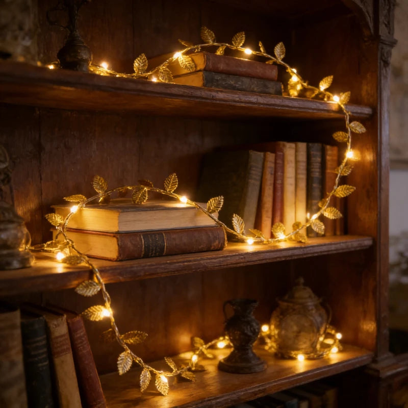20LED Golden Tiny Leaves Copper Wire String Lights Battery Powered Fairy Lights for Home Wedding Party Christmas DIY Decoration