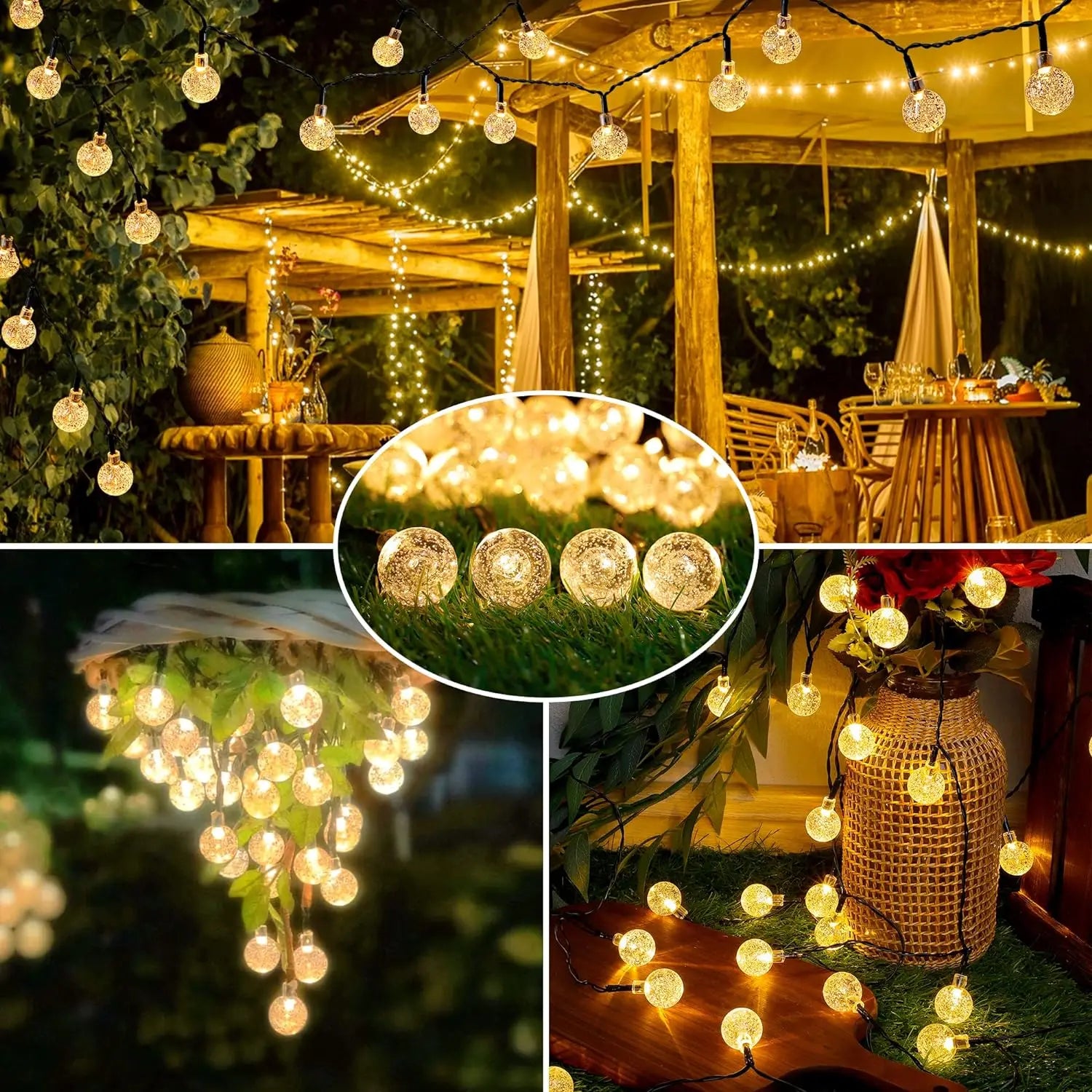 Solar Crystal Ball Fairy String Lights Outdoor Waterproof Hanging Light Warm Light Yard Patio Pathway Party Decorative Lighting