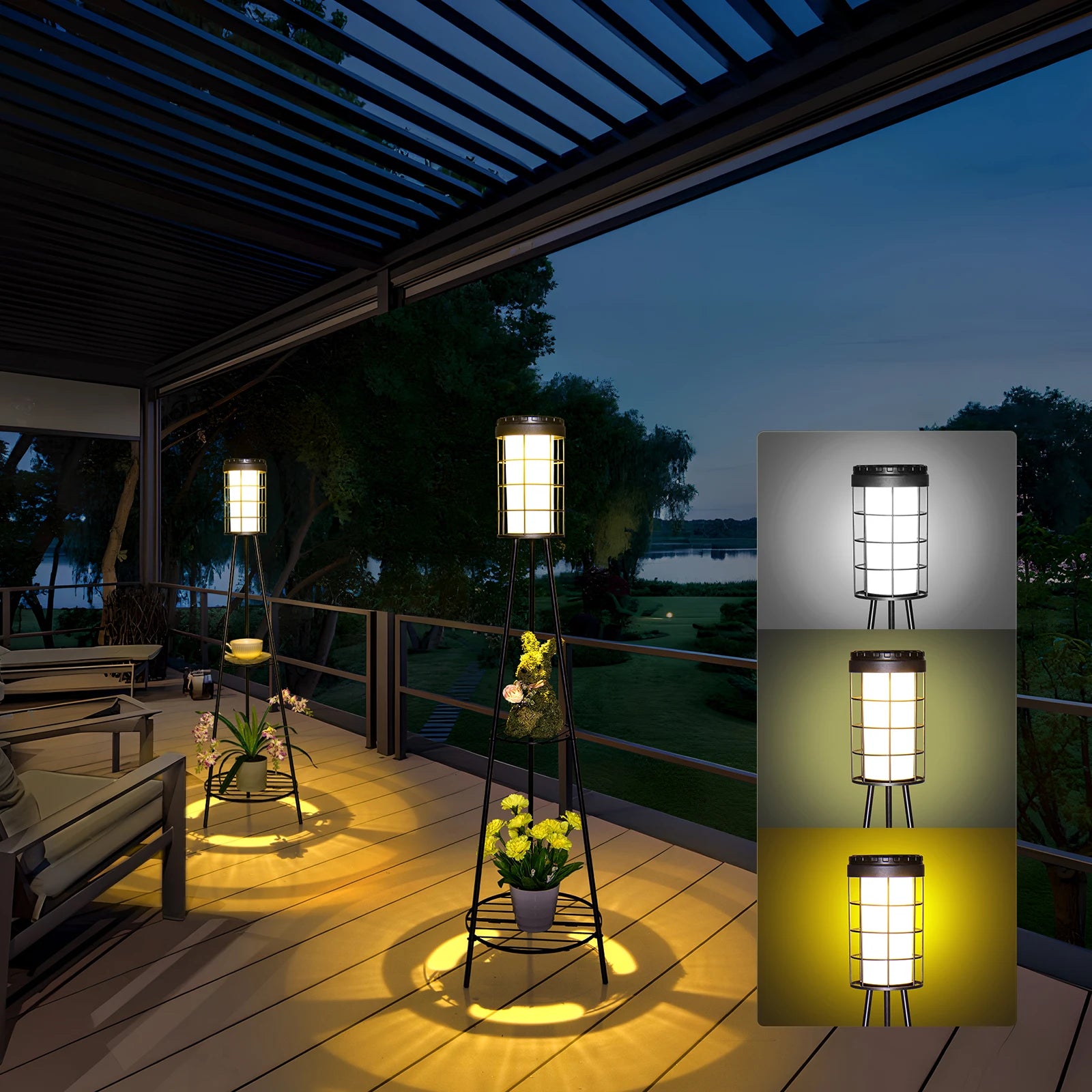 Solar Floor Lamp with Plant Stand | Patio & Porch Decor