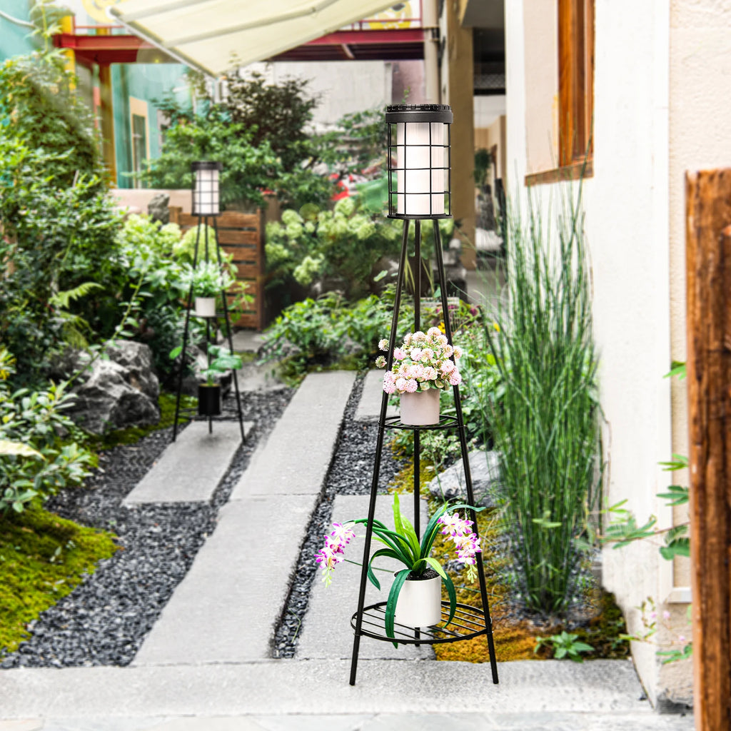 Solar Floor Lamp with Plant Stand | Patio & Porch Decor