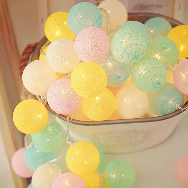 LED Cotton Balls String Lights Lantern Battery or USB Powered Wedding Home Party Ornament Lighting Stings Christmas Decoration