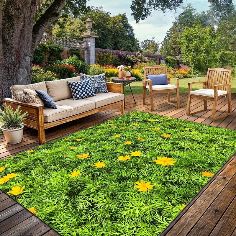 Outdoor Mat, Courtyard Mat, Outdoor Decor, Meadow Floral Print Mat, Suitable for Balcony, Garden, Courtyard, Camping, RV