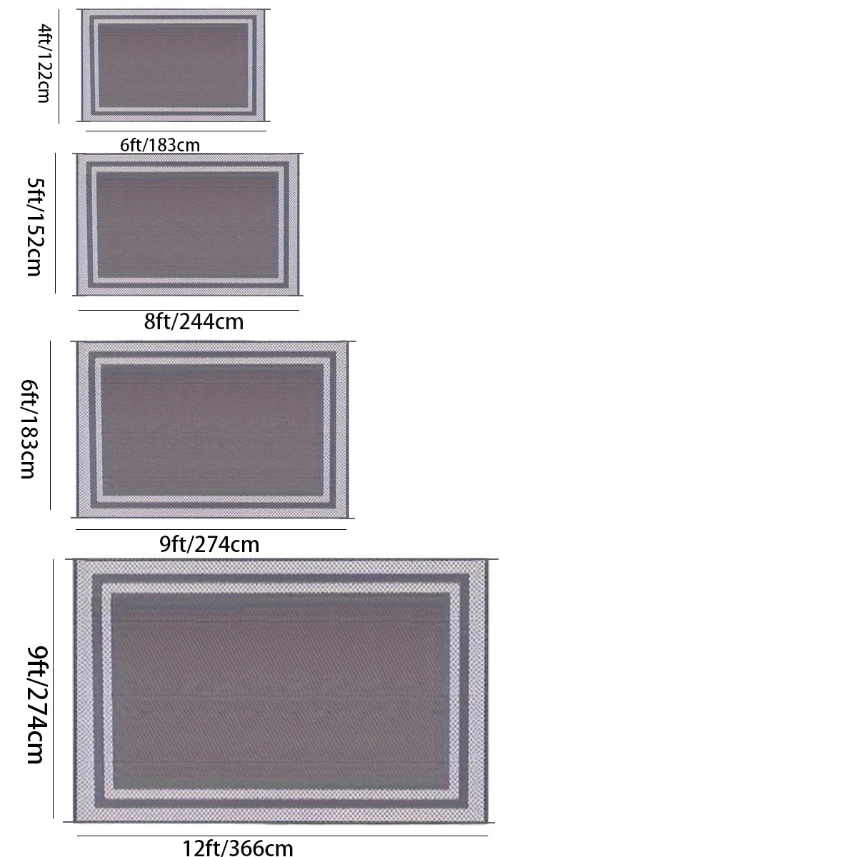 6x9 Outdoor Ground Mat with Pegs | Gray Grid Patio & Camping
