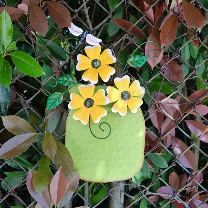 Metal Flower Wall Vase | Outdoor Fence Art & Patio Sculpture