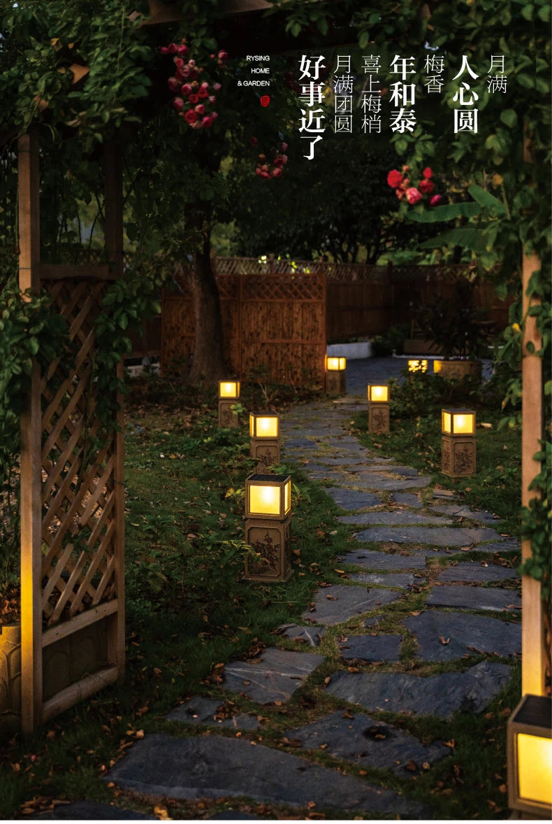 Chinese-Style Solar Garden Landscape Set | Villa Courtyard Decor