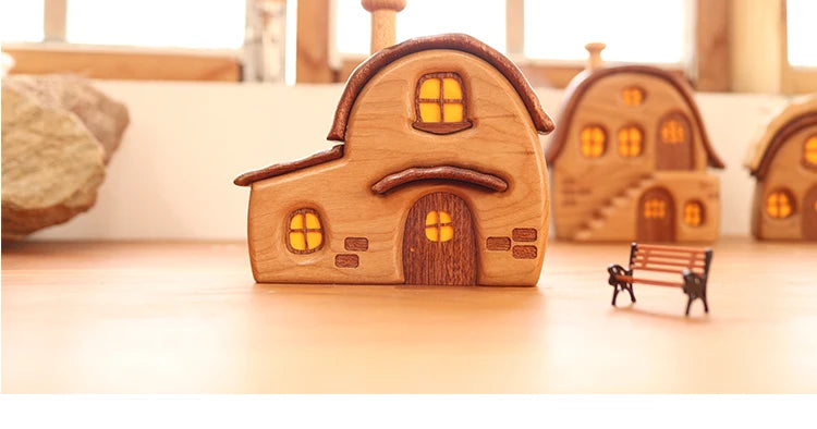 Nordic Style Wooden House Ornaments Miniature Landscape Creative Cute Gifts Home Decor Wooden Building Desktop Decorations