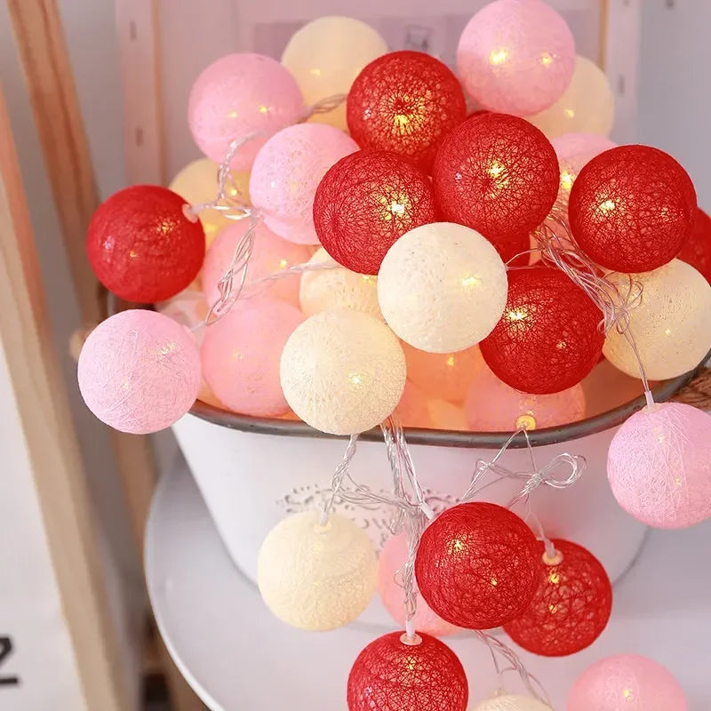 LED Cotton Balls String Lights Lantern Battery or USB Powered Wedding Home Party Ornament Lighting Stings Christmas Decoration