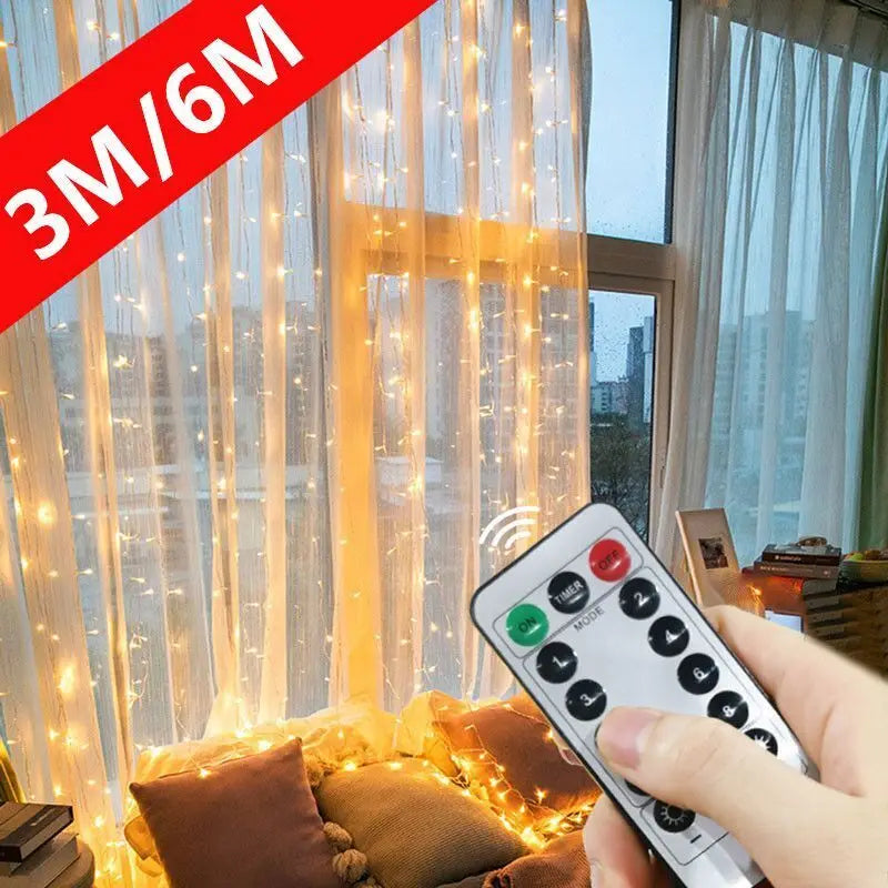 Curtain LED String Lights, Fairy Garland, USB Festoon, Remote Control, Christmas Decoration for Bedroom, Home, 3 M, 4 m, 6m