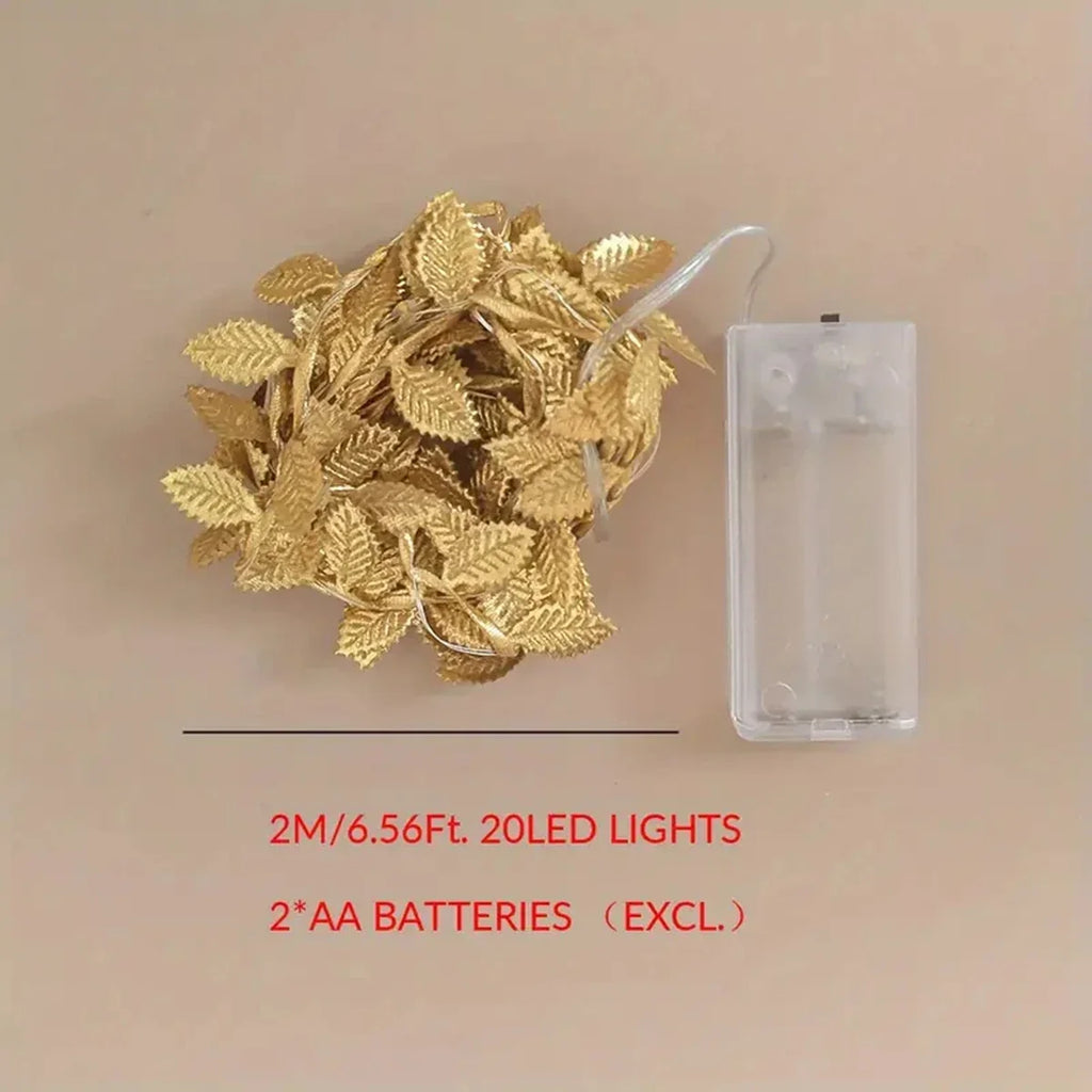 20LED Golden Tiny Leaves Copper Wire String Lights Battery Powered Fairy Lights for Home Wedding Party Christmas DIY Decoration