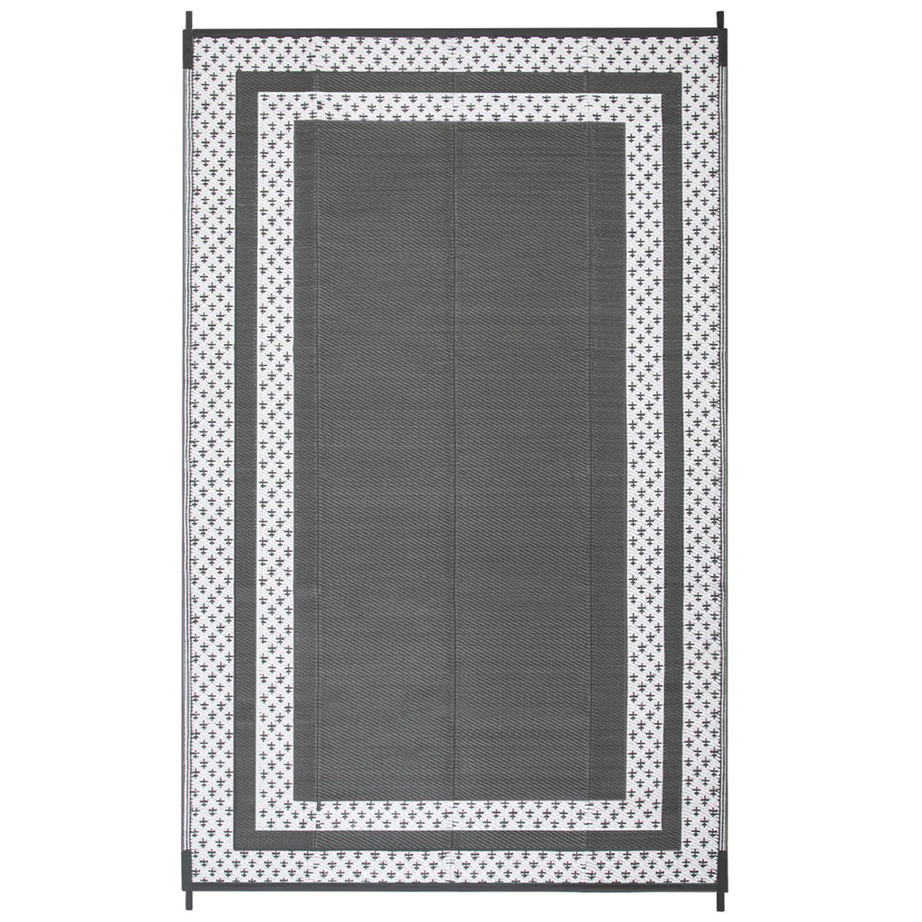 6x9 Outdoor Ground Mat with Pegs | Gray Grid Patio & Camping