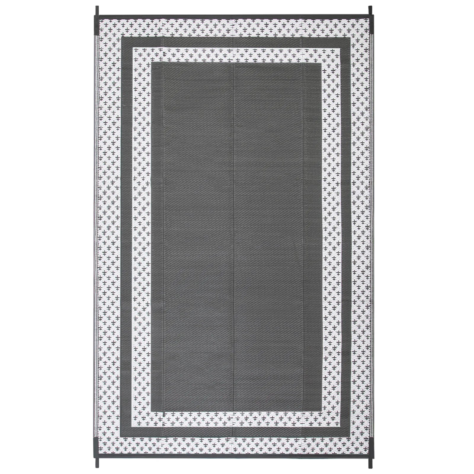 6x9 Outdoor Ground Mat with Pegs | Gray Grid Patio & Camping