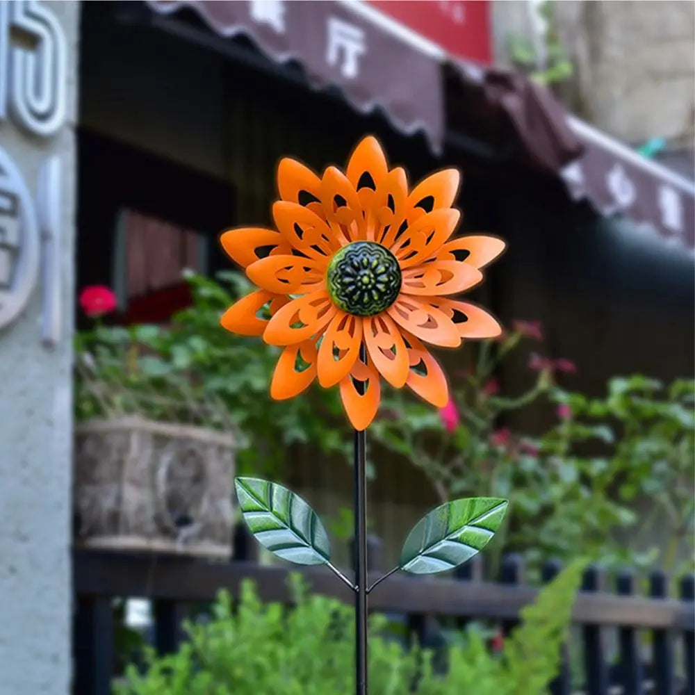 Metal Flower Pinwheel Garden Spinner | Backyard & Patio Decor