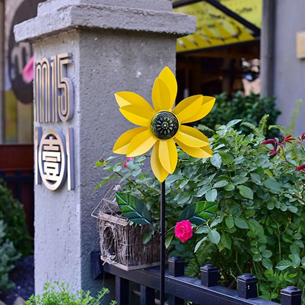 Metal Flower Pinwheel Garden Spinner | Backyard & Patio Decor