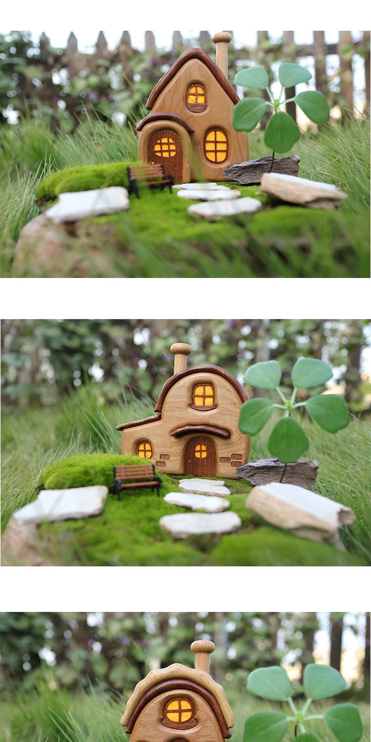Nordic Style Wooden House Ornaments Miniature Landscape Creative Cute Gifts Home Decor Wooden Building Desktop Decorations