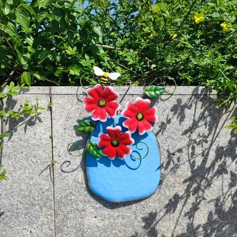 Metal Flower Wall Vase | Outdoor Fence Art & Patio Sculpture