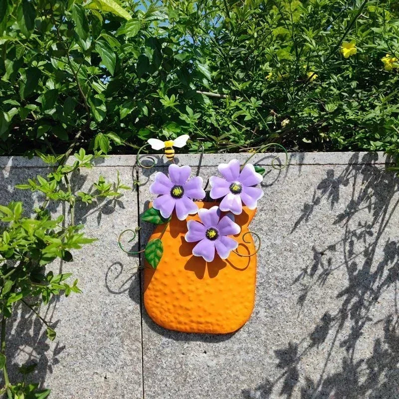 Metal Flower Wall Vase | Outdoor Fence Art & Patio Sculpture