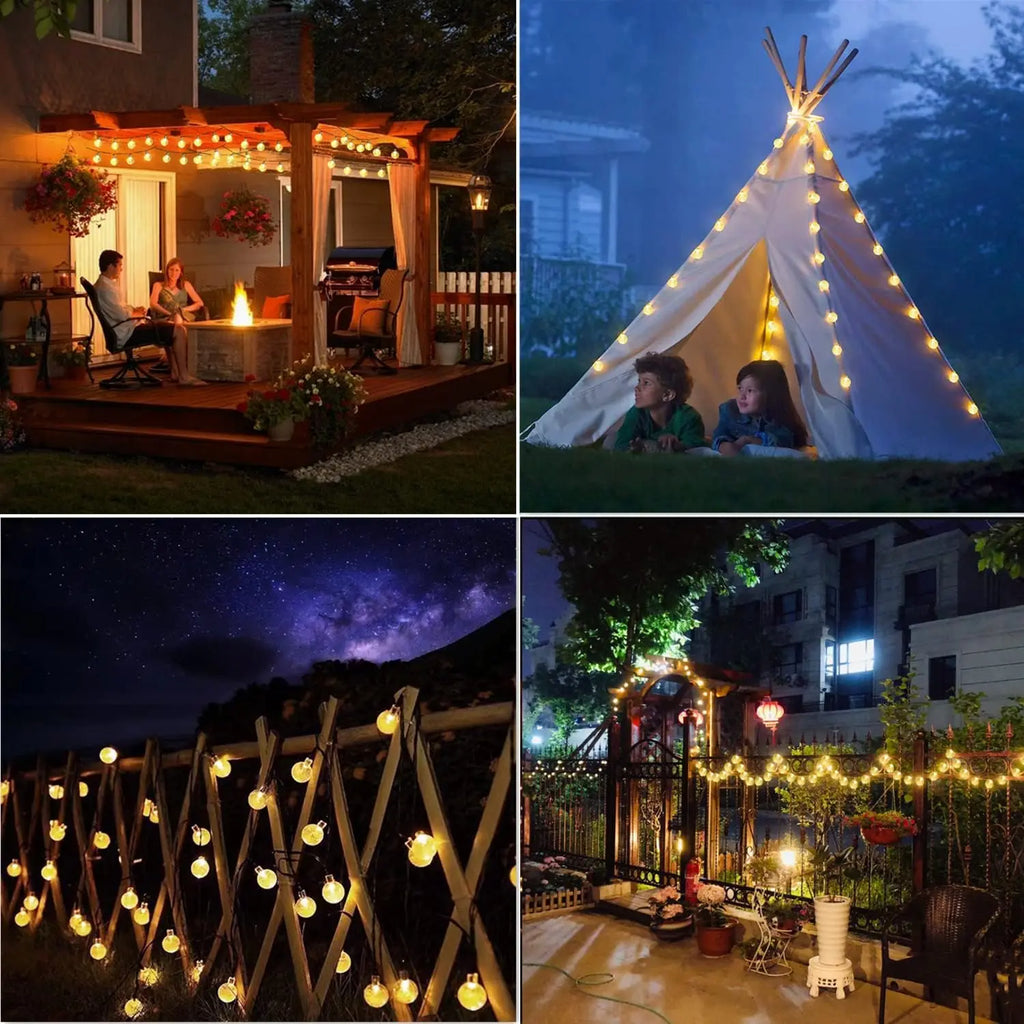 Solar Crystal Ball Fairy String Lights Outdoor Waterproof Hanging Light Warm Light Yard Patio Pathway Party Decorative Lighting