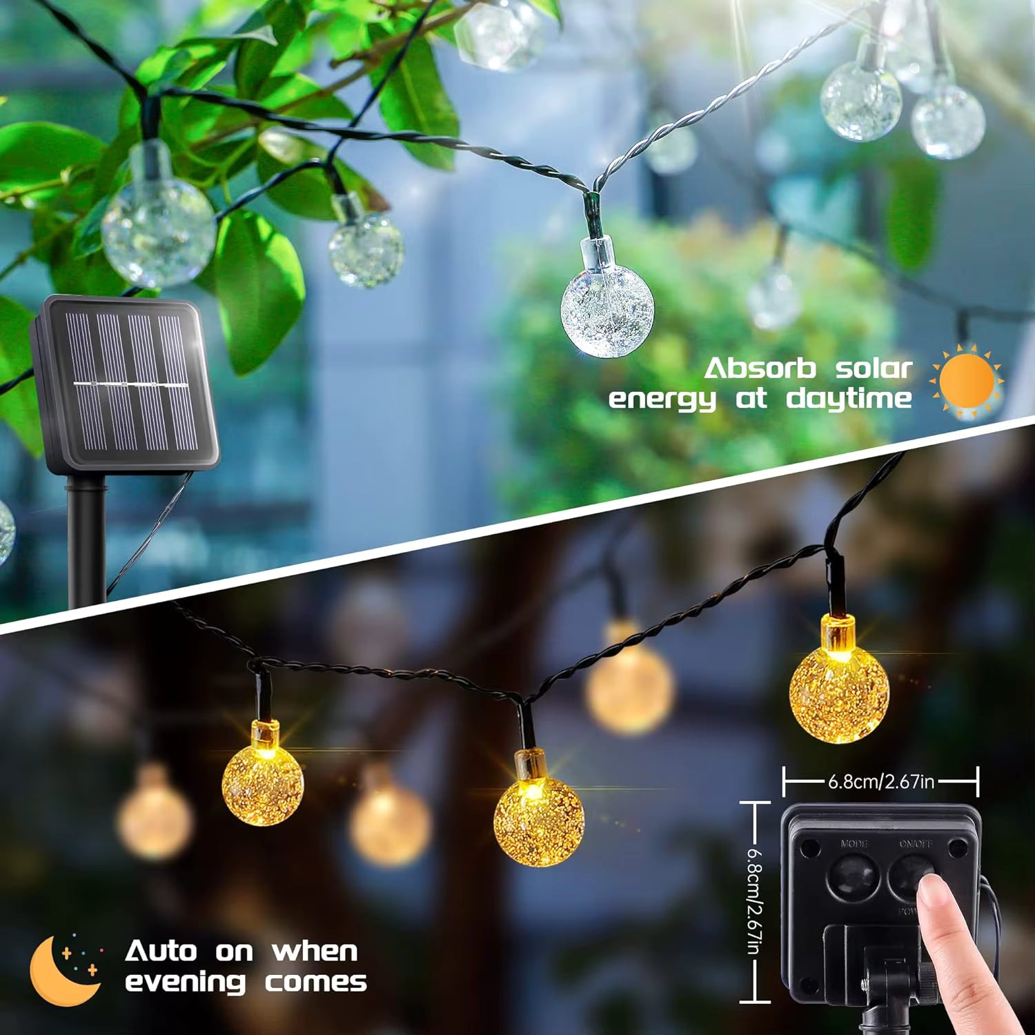 Solar Crystal Ball Fairy String Lights Outdoor Waterproof Hanging Light Warm Light Yard Patio Pathway Party Decorative Lighting
