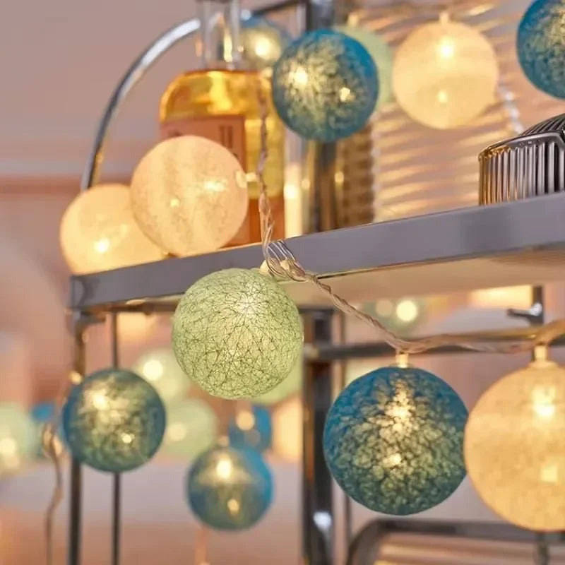 LED Cotton Balls String Lights Lantern Battery or USB Powered Wedding Home Party Ornament Lighting Stings Christmas Decoration
