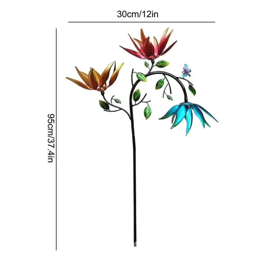 Garden Stake Metal Wind Spinner Creative with Spinning Flowers Gardening Plug Durable Wind Rotator Park