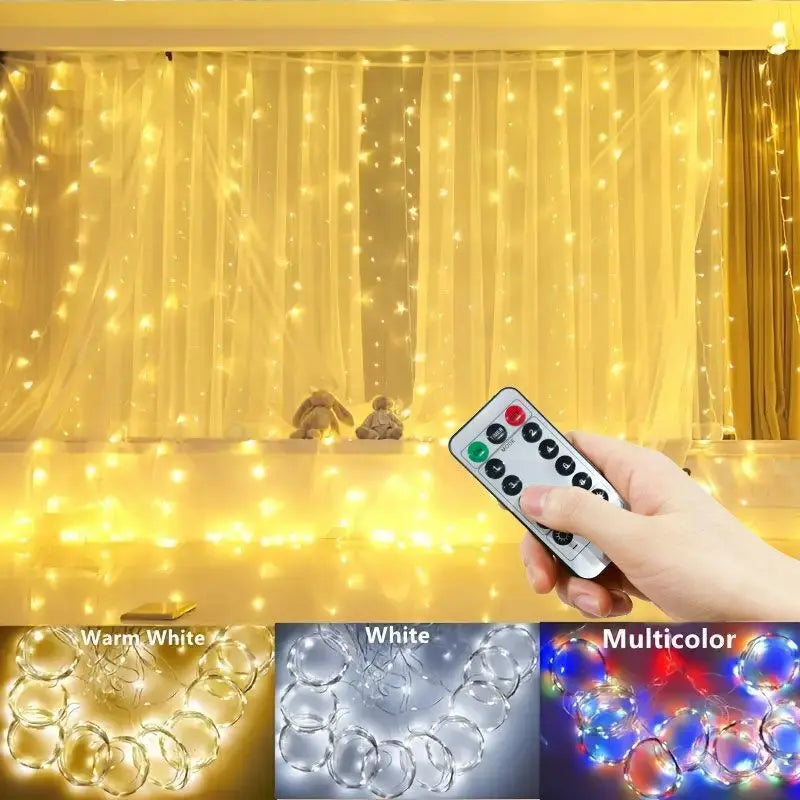 Curtain LED String Lights, Fairy Garland, USB Festoon, Remote Control, Christmas Decoration for Bedroom, Home, 3 M, 4 m, 6m