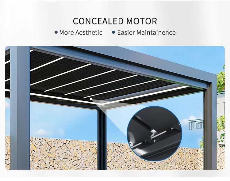 Motorized Aluminium Louvered Pergola | Modern Bioclimatic Gazebo