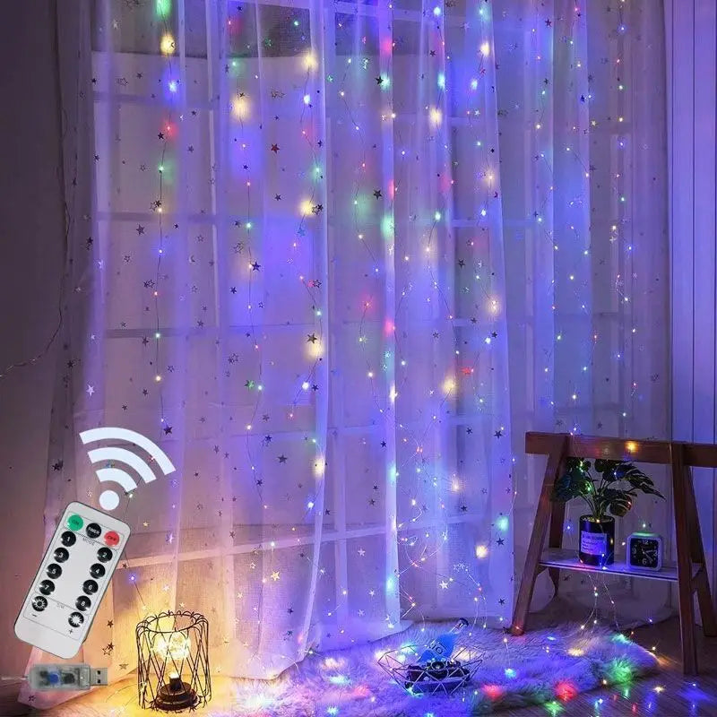 Curtain LED String Lights, Fairy Garland, USB Festoon, Remote Control, Christmas Decoration for Bedroom, Home, 3 M, 4 m, 6m
