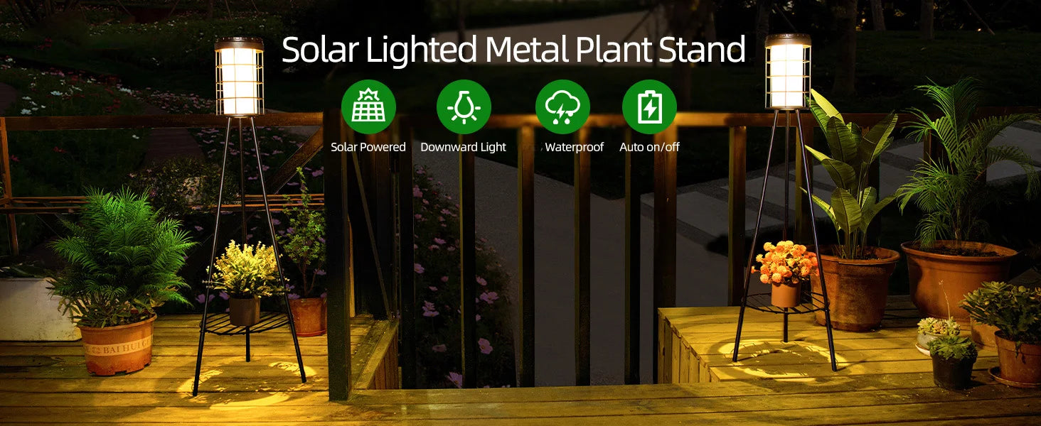 Solar Floor Lamp with Plant Stand | Patio & Porch Decor