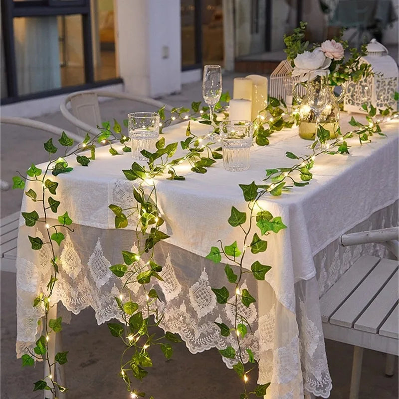 2M Green Leaf String Lights Artificial Ivy Vine Fairy Light Wedding Party Decoration Christmas Home Room Decor Wall Plant Wreath