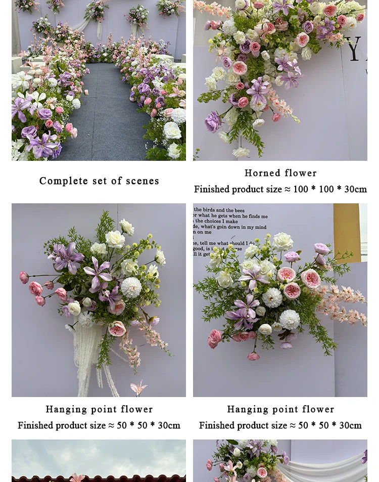 Outdoor Wedding Decoration Artificial Flowers Hanging Flower Row Road Leading Floor Flower Row Flower Ball Floral Backdrop Decor