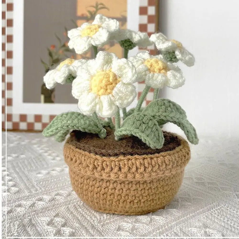 Handmade Crochet Sunflower Tulip Woven Non-finished products Potted Plants for Adults and Kids Crochet Starter Knitting Kit