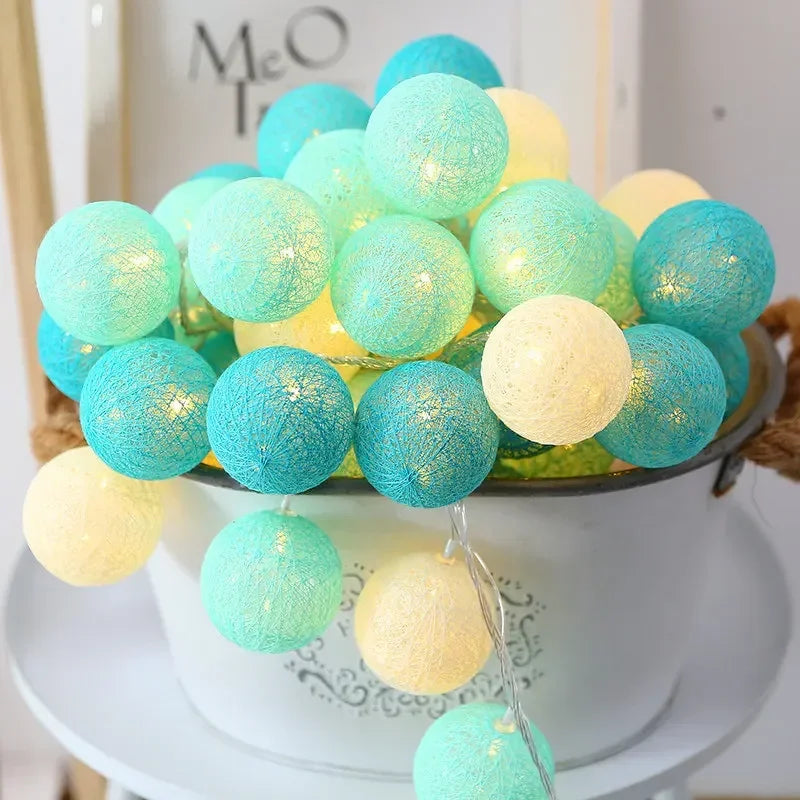 LED Cotton Balls String Lights Lantern Battery or USB Powered Wedding Home Party Ornament Lighting Stings Christmas Decoration