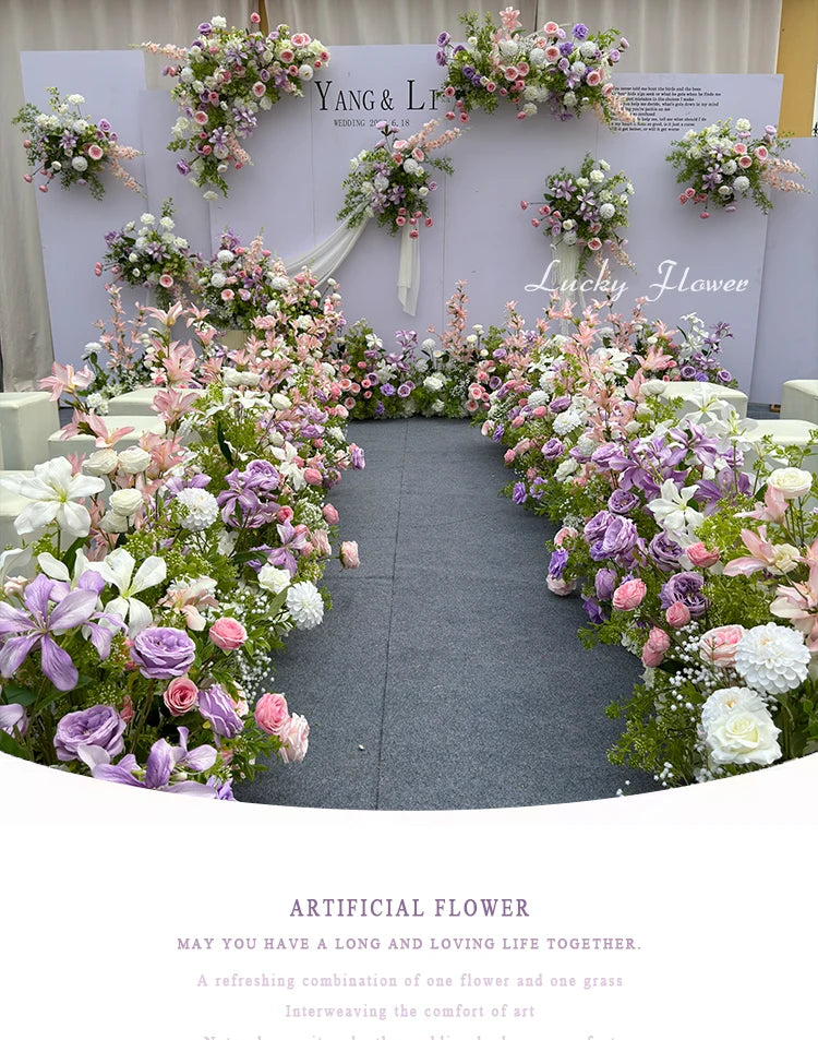 Outdoor Wedding Decoration Artificial Flowers Hanging Flower Row Road Leading Floor Flower Row Flower Ball Floral Backdrop Decor