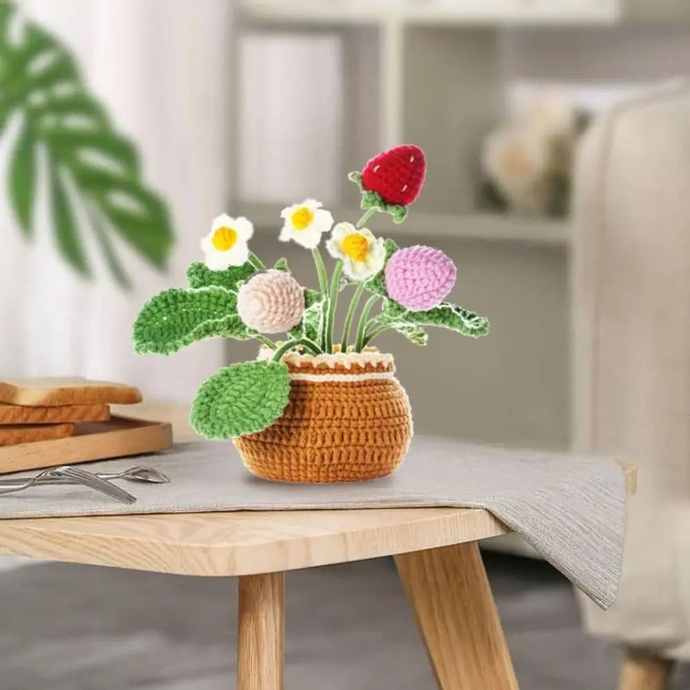 Handmade Crochet Sunflower Tulip Woven Non-finished products Potted Plants for Adults and Kids Crochet Starter Knitting Kit